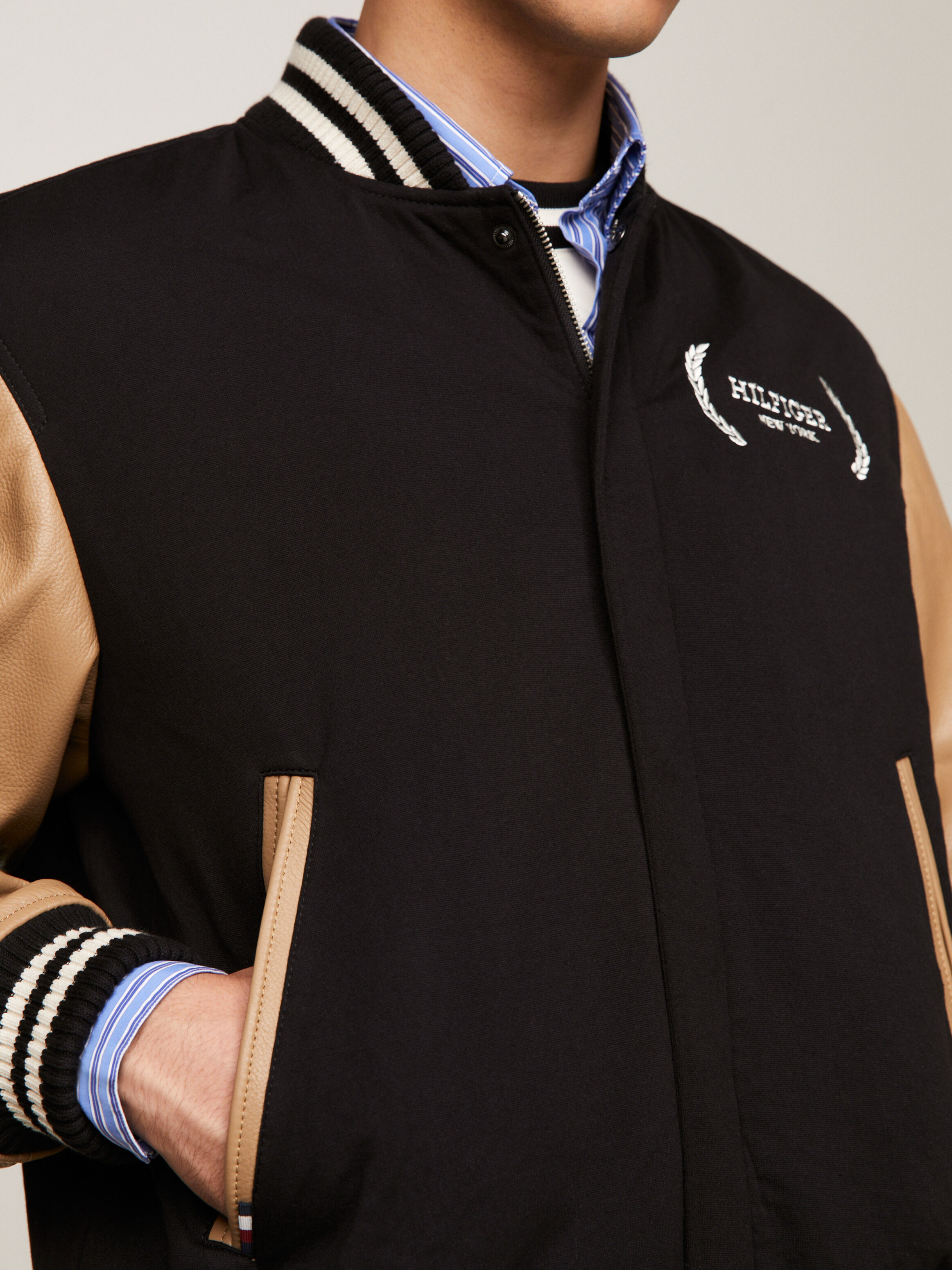 Tommy hilfiger deals leather varsity jacket