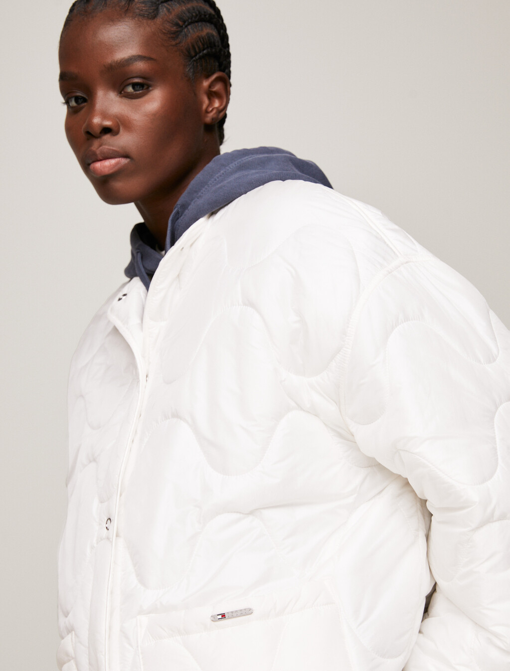 Collarless Padded Quilted Liner Jacket, Ancient White, hi-res
