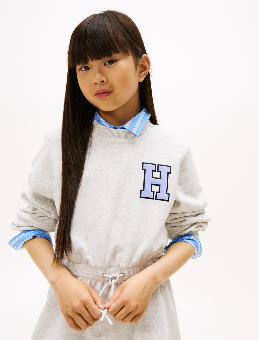 Varsity Back Logo Appliqué Sweatshirt Dress, Light Grey Heather, hi-res