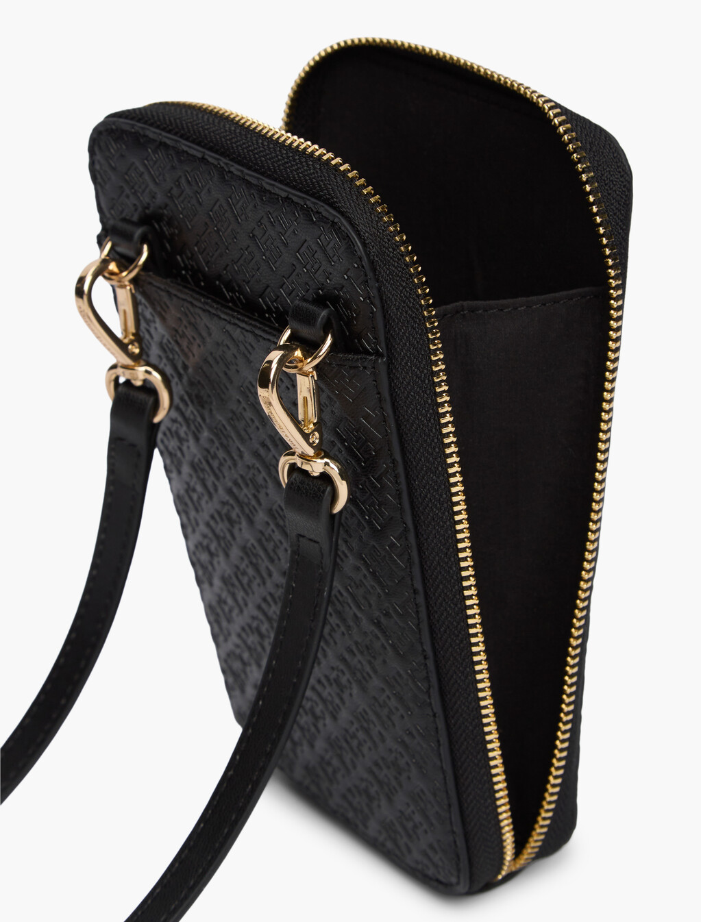 Hilfiger Icon Debossed Zip-Around Crossbody Pouch, Black, hi-res