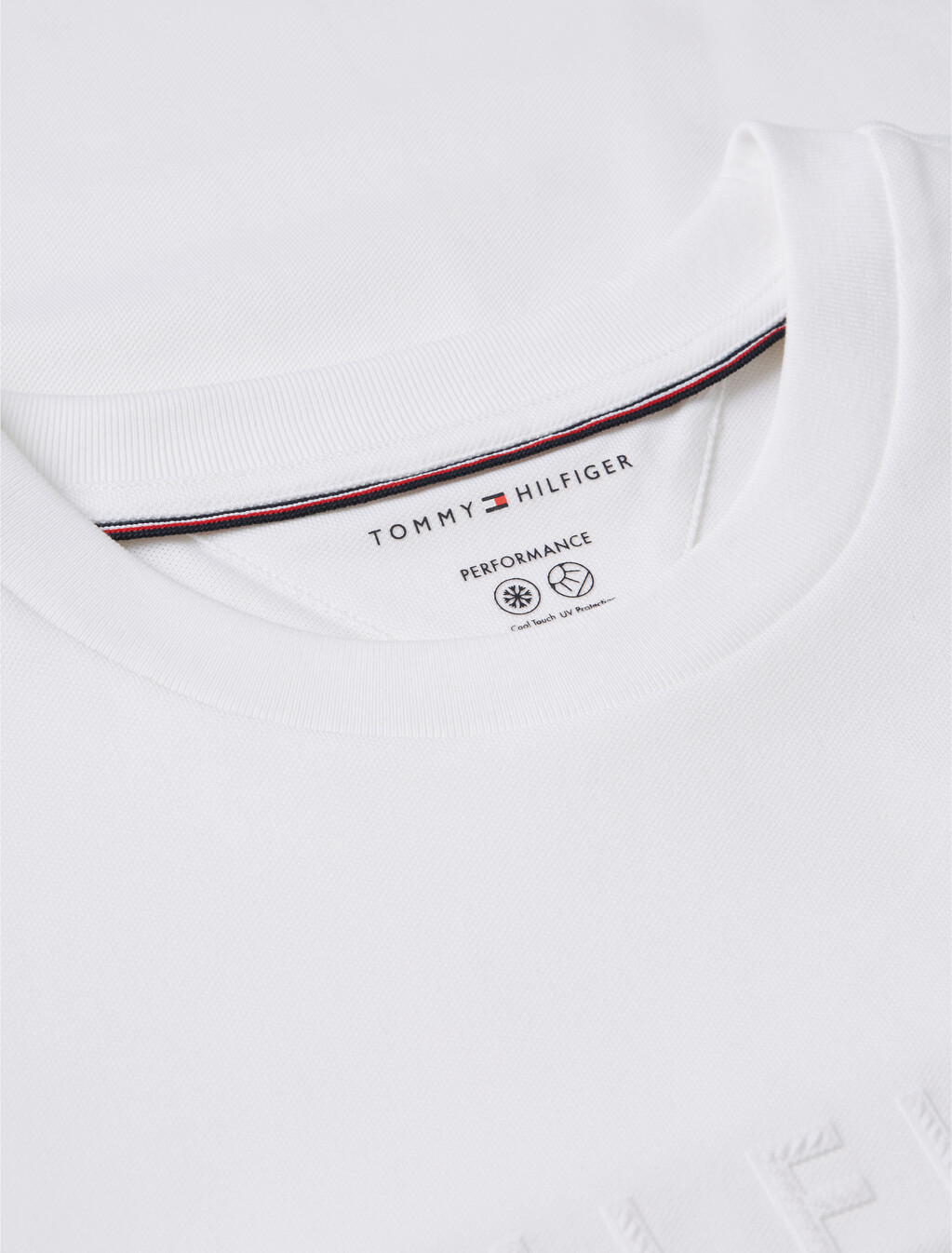 Embossed Logo Pique Interlock Knit T-Shirt, White, hi-res