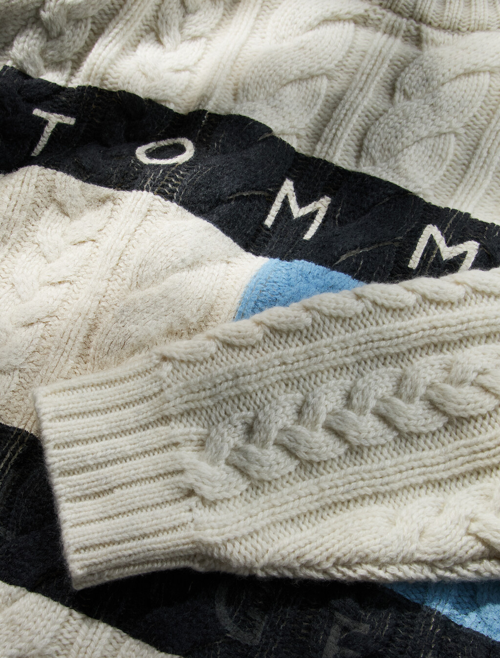 Wool Blend Cable Knit Jumper, Ecru / Well Water, hi-res