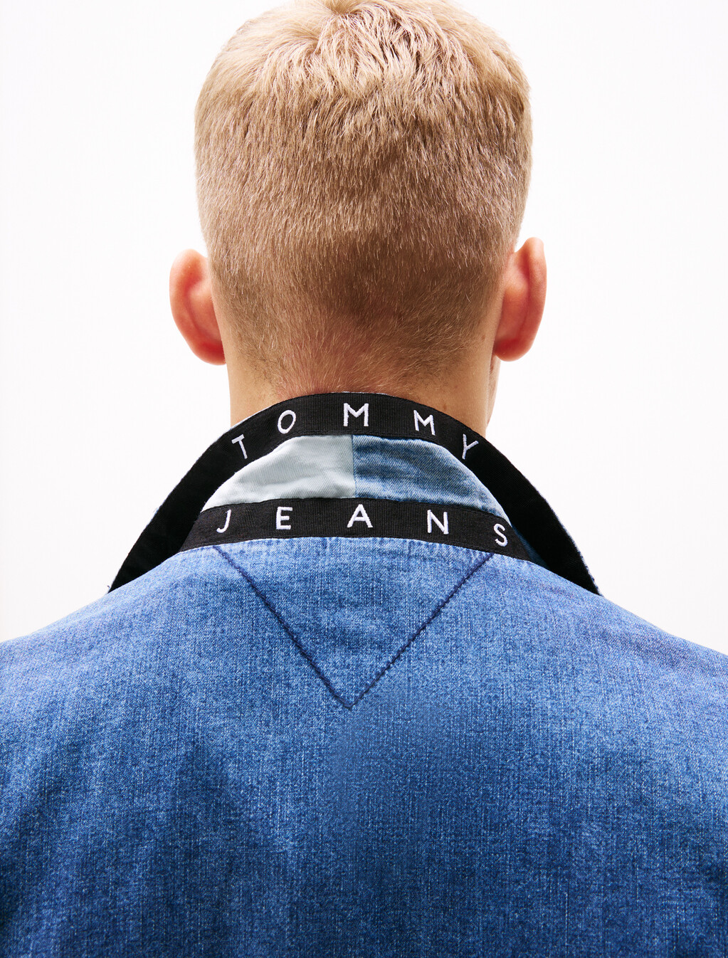 青年布標誌領外套, Denim Medium 01, hi-res