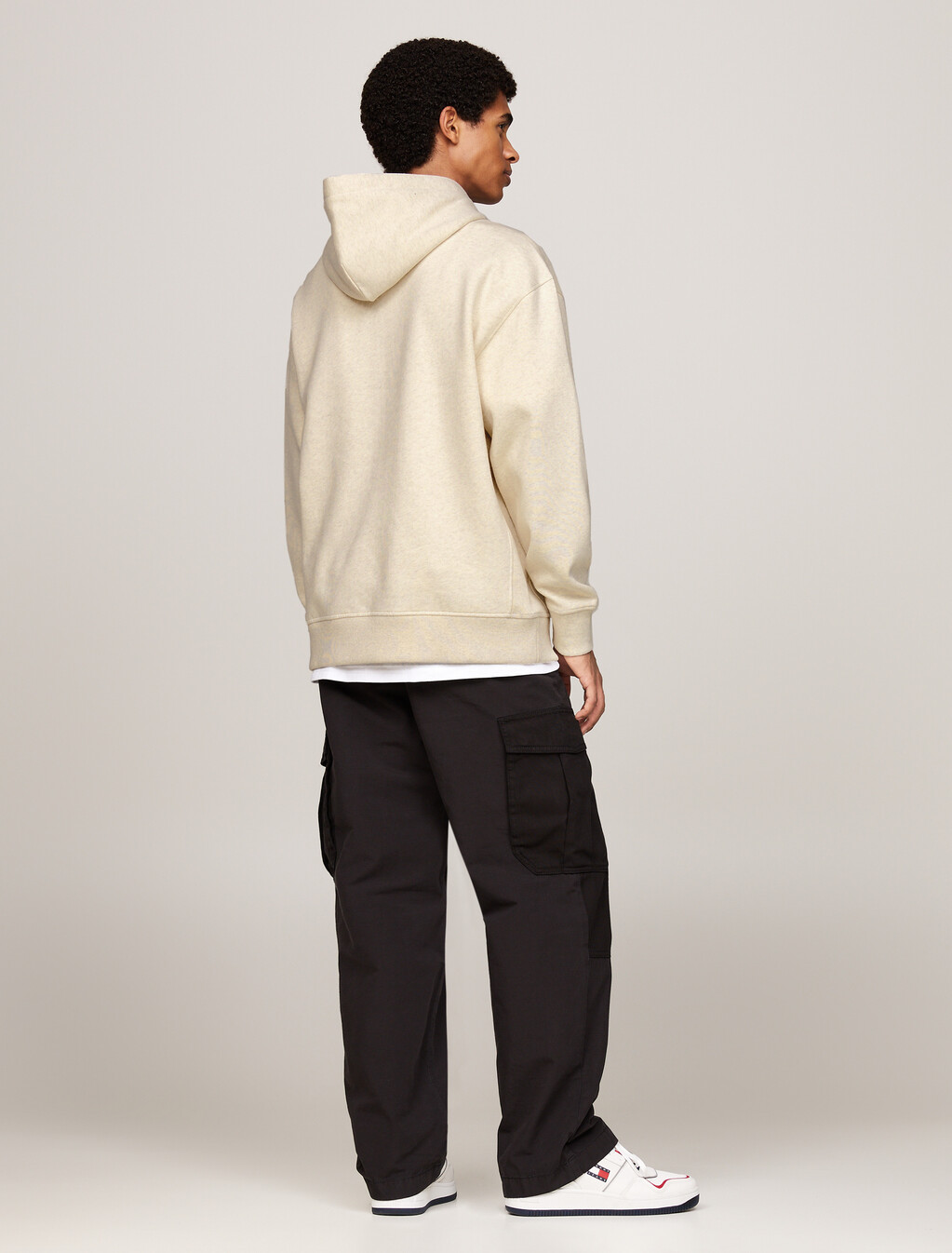 Tommy 旗幟貼章混色寬鬆連帽運動衫, Ancient White Melange, hi-res
