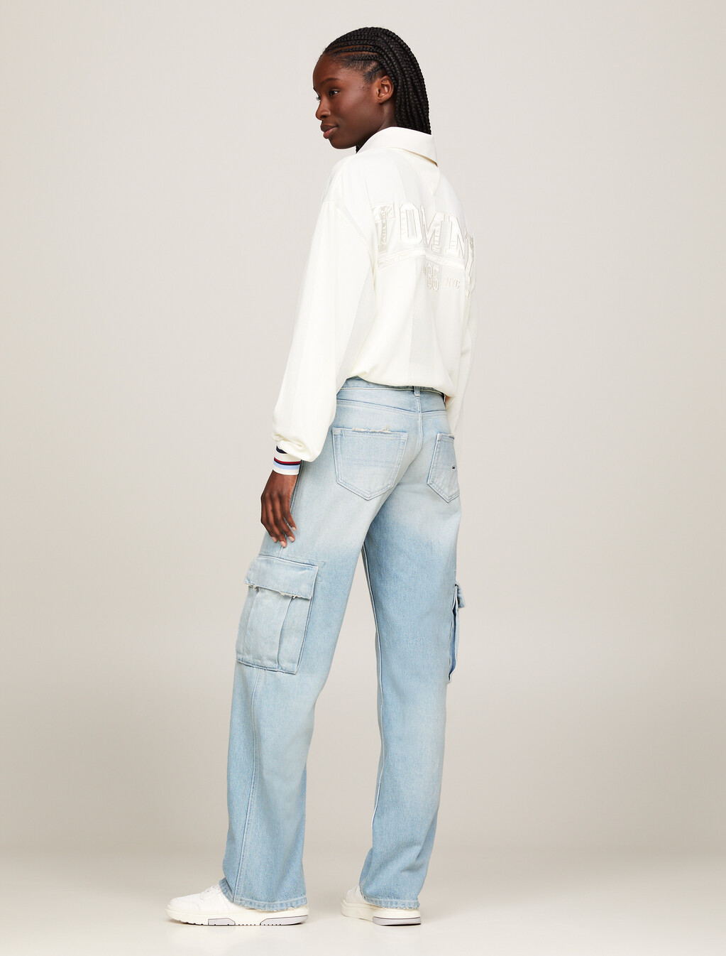 Straight Distressed Cargo Jeans, Denim Light, hi-res