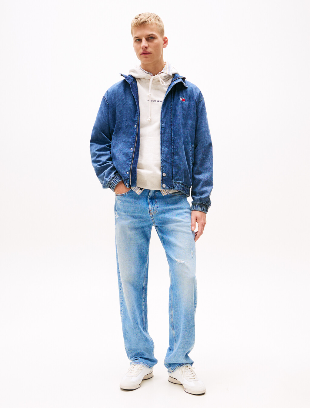青年布標誌領外套, Denim Medium 01, hi-res