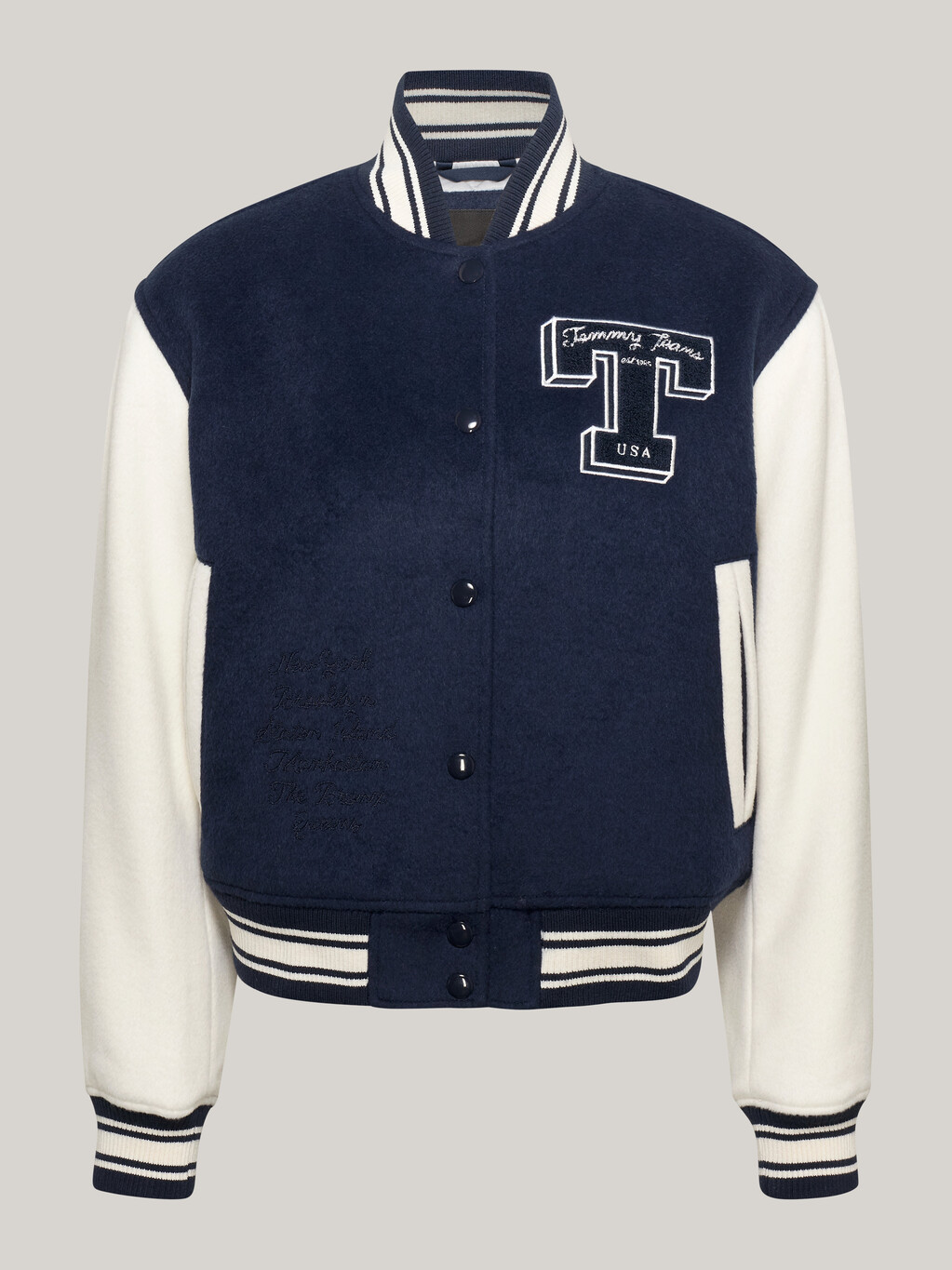 Tommy Prep Luxe Padded Letterman Jacket, Dark Night Navy, hi-res