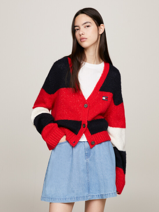Colour-Blocked Cropped Cardigan