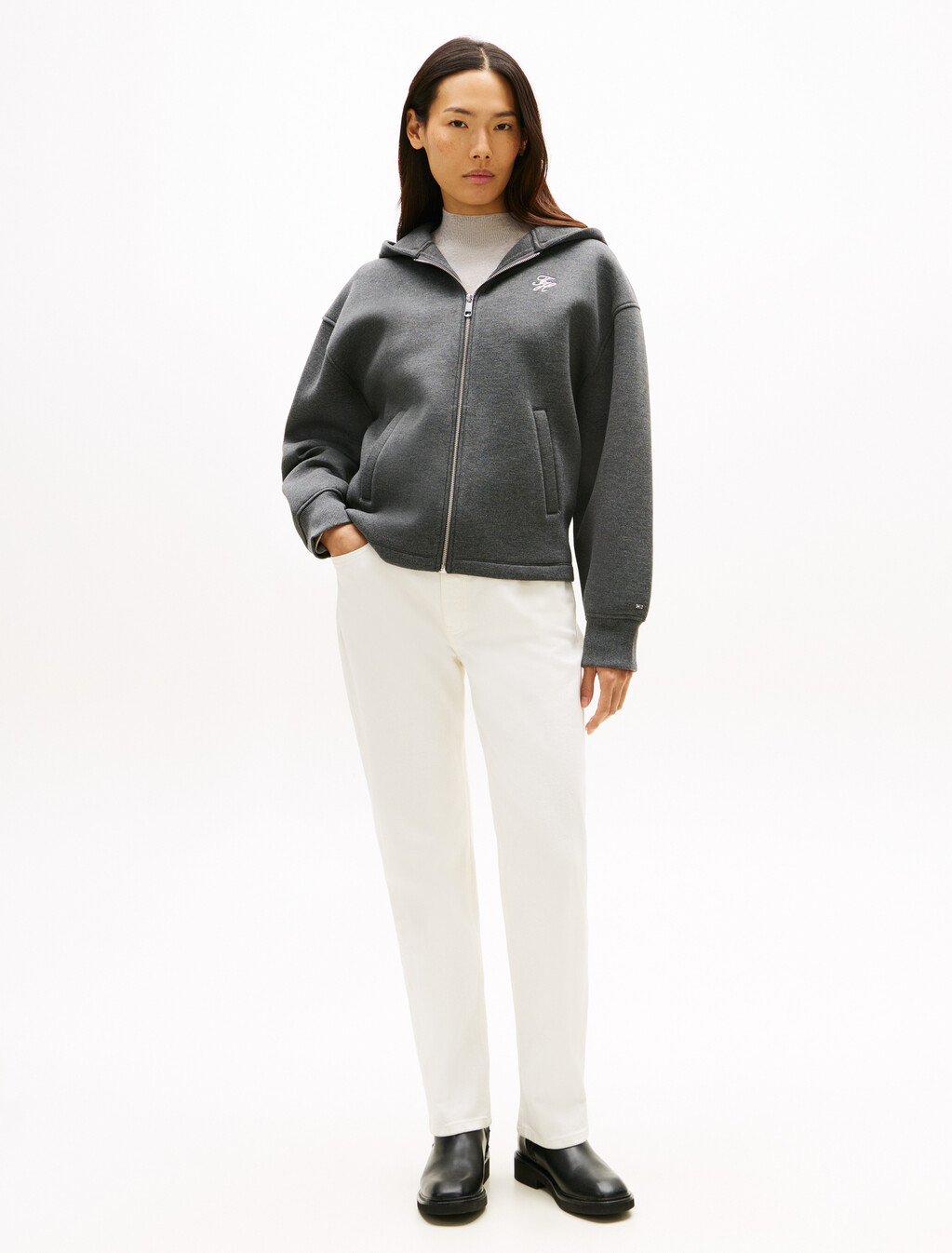 Logo Embroidery Zip-Thru Hoody, Med Grey Heather, hi-res