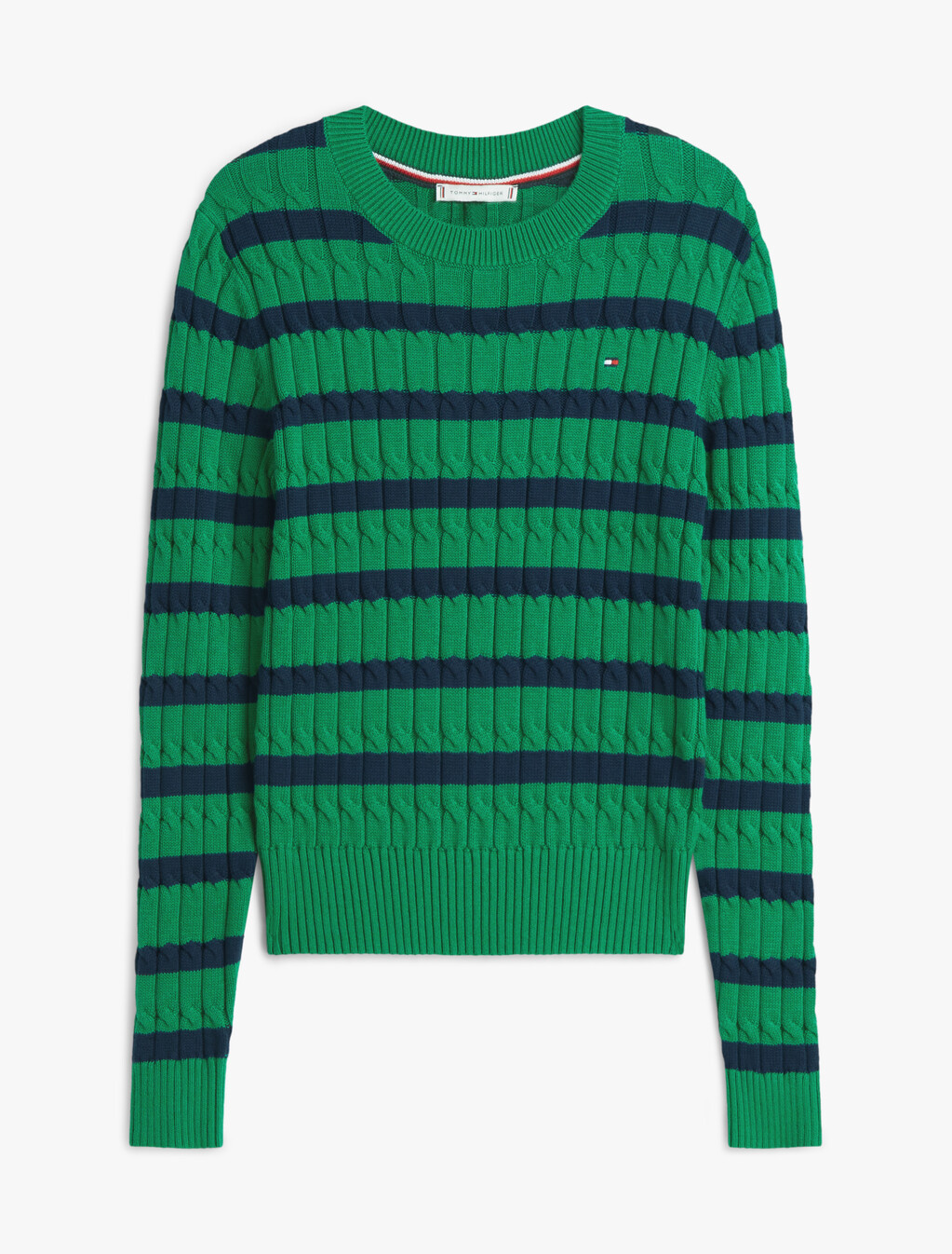 絞花針織圓領上衣, Nouveau Green/Navy Breton Stp, hi-res