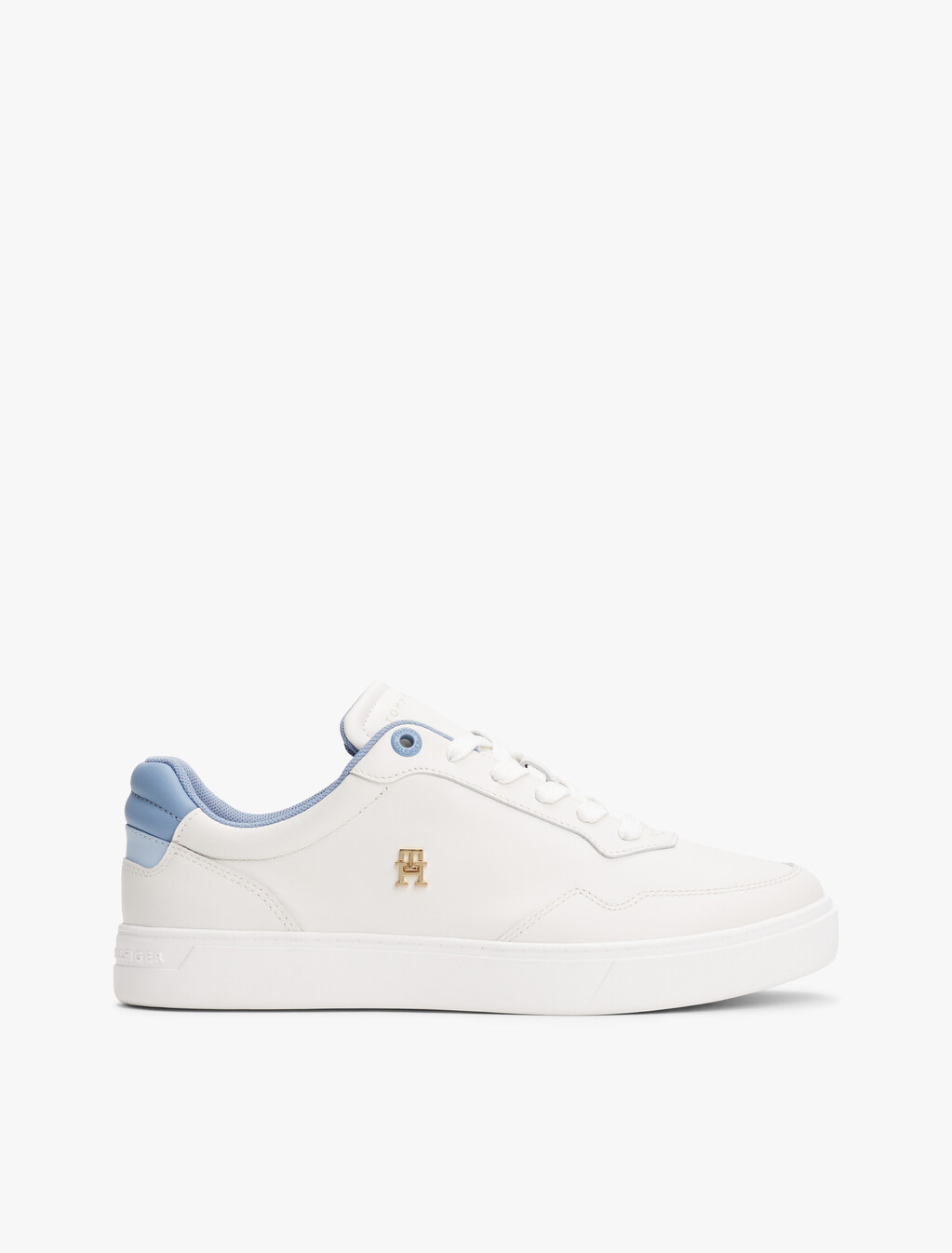 Leather TH Monogram Plaque Court Trainers, Ecru/Brisk Blue, hi-res