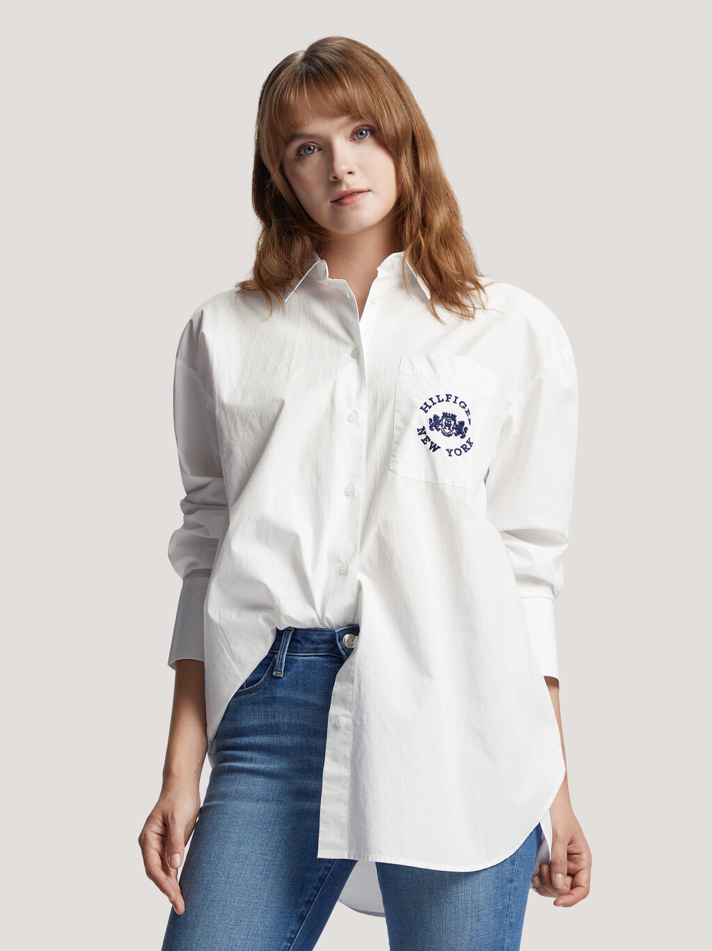Crest Embroidery Shirt, Th Optic White, hi-res