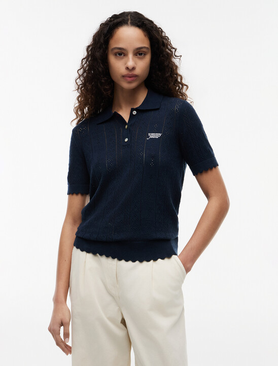 Pointelle Flag Short Sleeve Polo Jumper