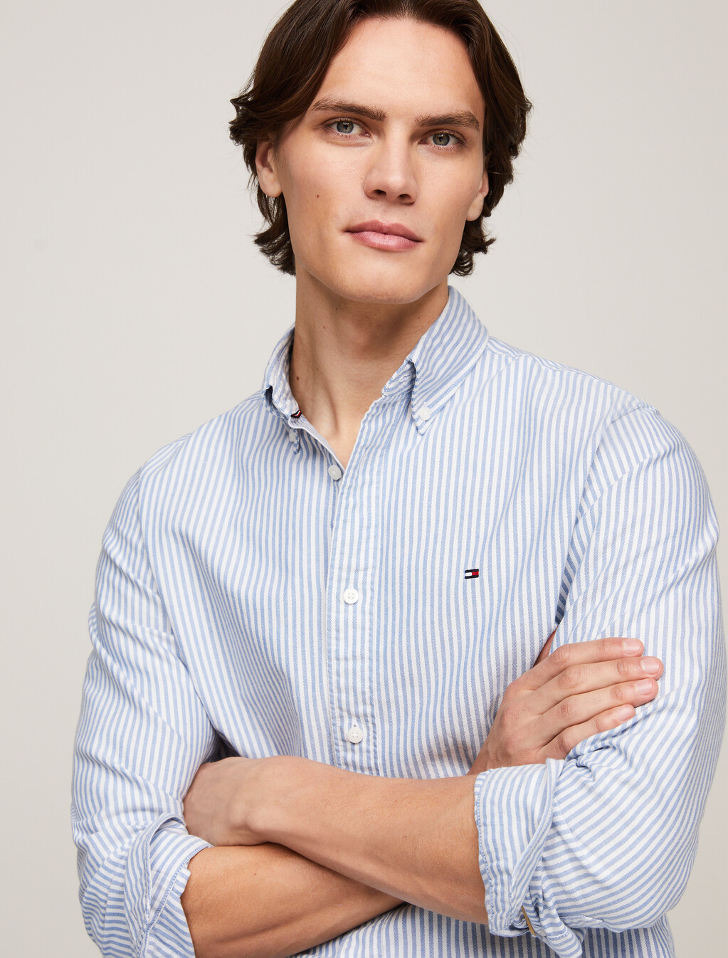 Heritage條紋標準版型牛津襯衫, Shirt Blue / White, hi-res