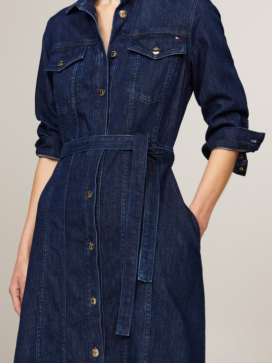 Belted Denim Midi Dress