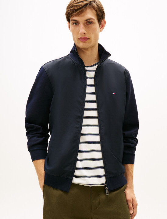 基本款混合材質拉鍊外套