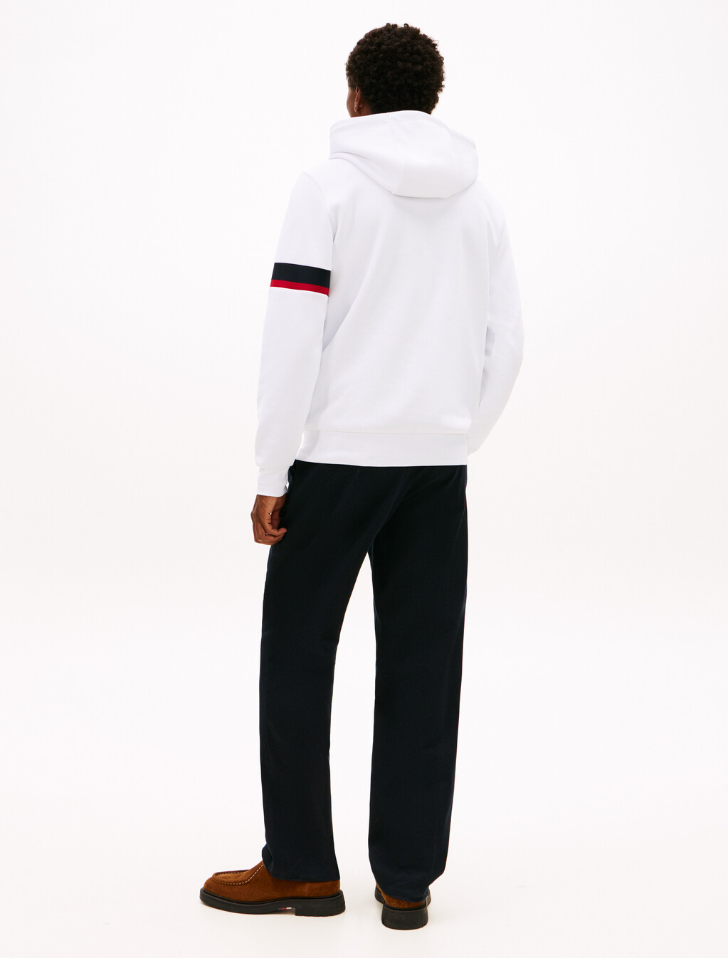 條紋嵌飾連帽衫, White, hi-res