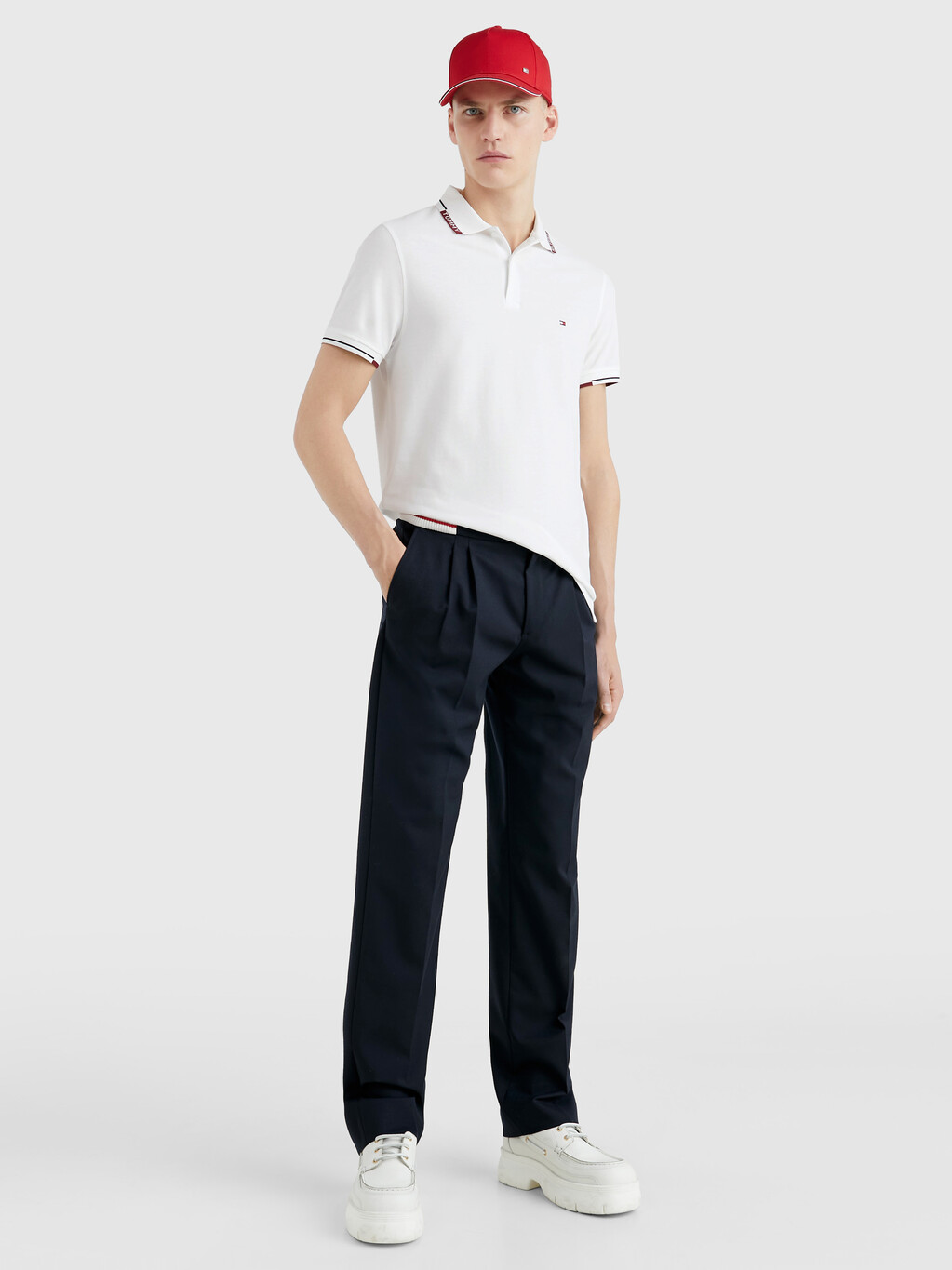 Tipped Collar Regular Fit Polo, White, hi-res