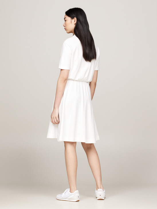 Zip Placket Fit And Flare Polo Dress