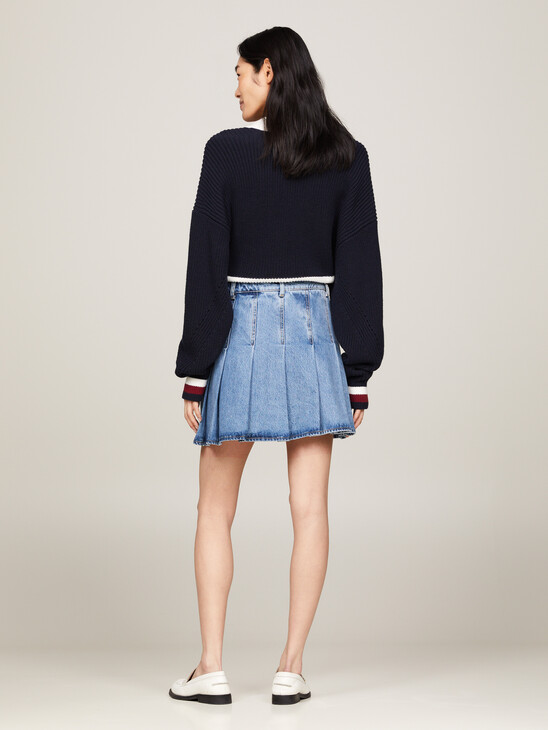 Pleated Denim Mini Skirt