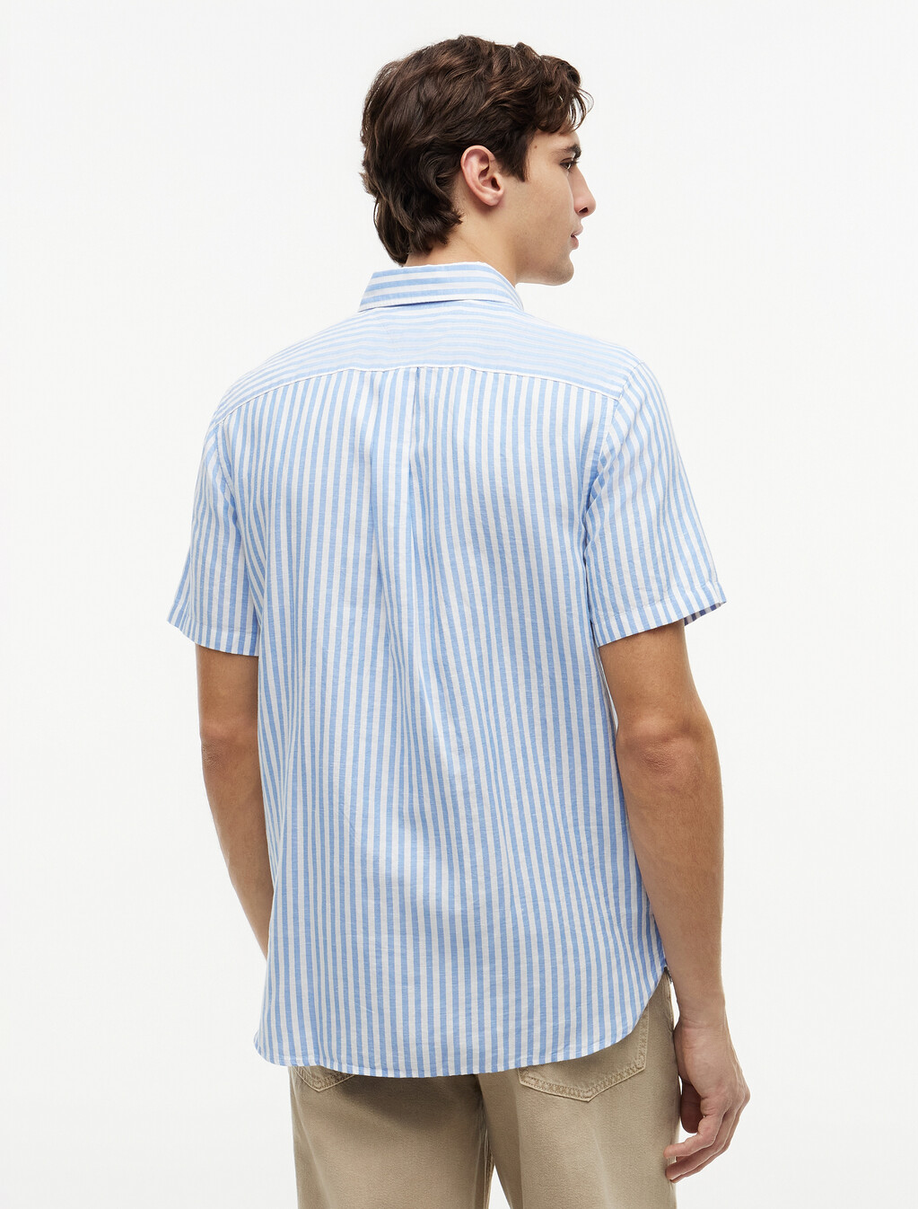 Regular Linen Blend Bengal Stripe Short Sleeve Shirt, Blue Spell / Stripe, hi-res