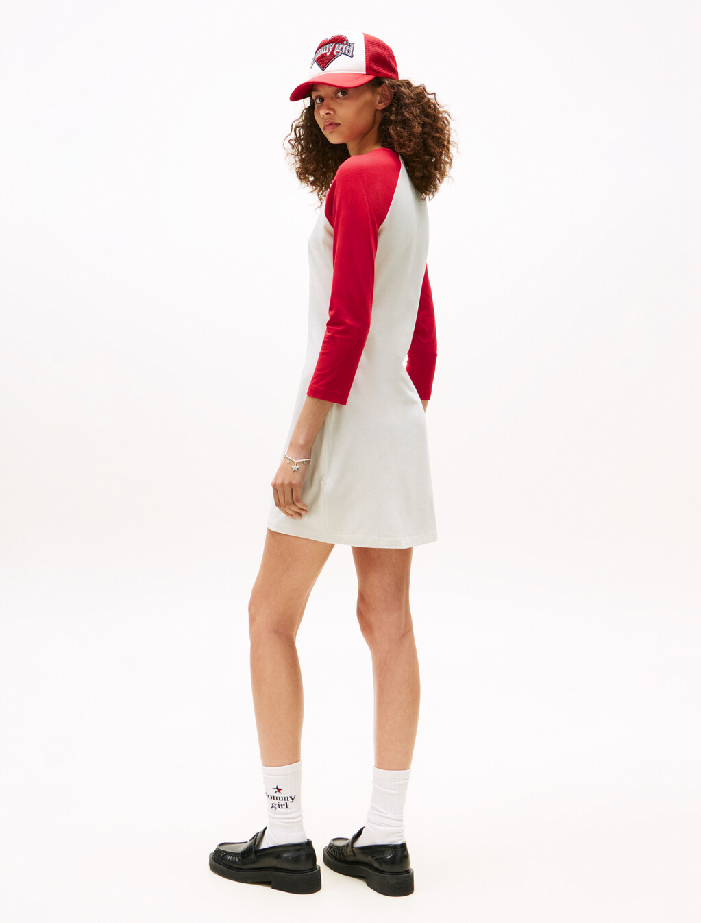 Tommy Girl 修身 T 恤迷你洋裝, Ivory Marl / Primary Red, hi-res