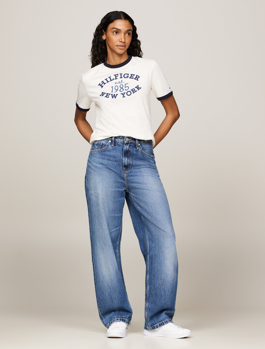 Varsity Logo Contrast Trim T-Shirt, Ancient White Varsity Logo Contrast Trim T-Shirt