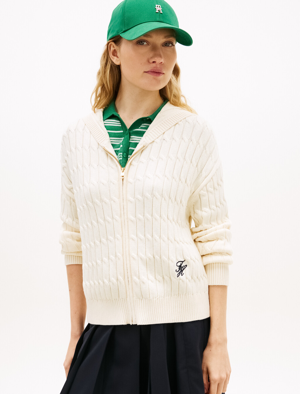 絞花針織連帽外套, Calico, hi-res