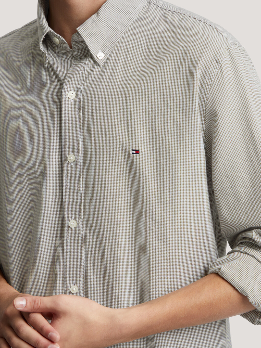 Micro Check Regular Fit Shirt, Army Green / Optic White, hi-res