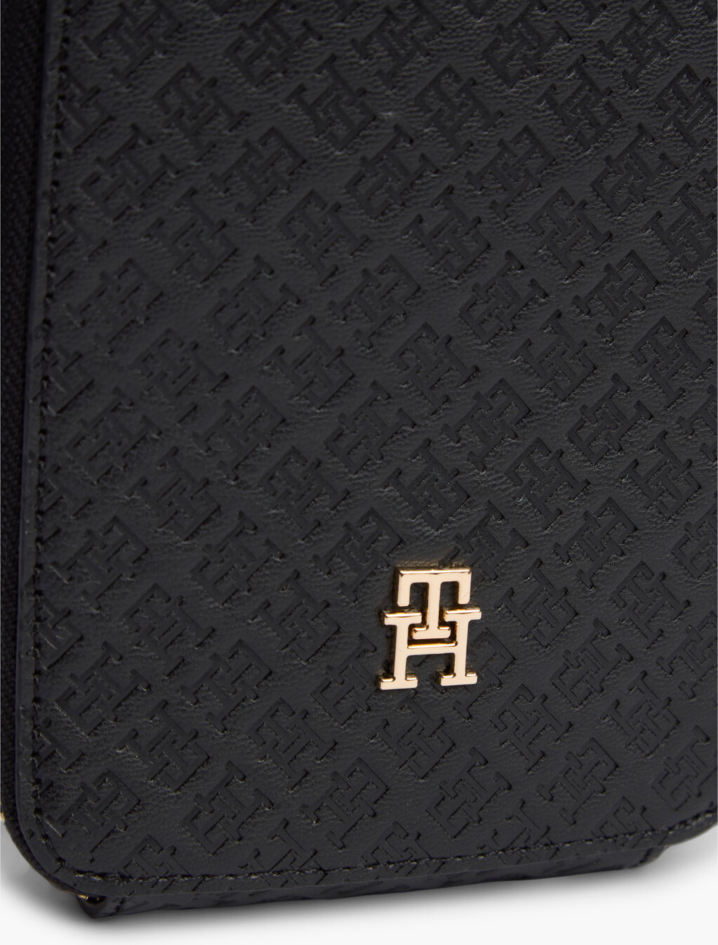 Hilfiger Icon Debossed Zip-Around Crossbody Pouch, Black, hi-res