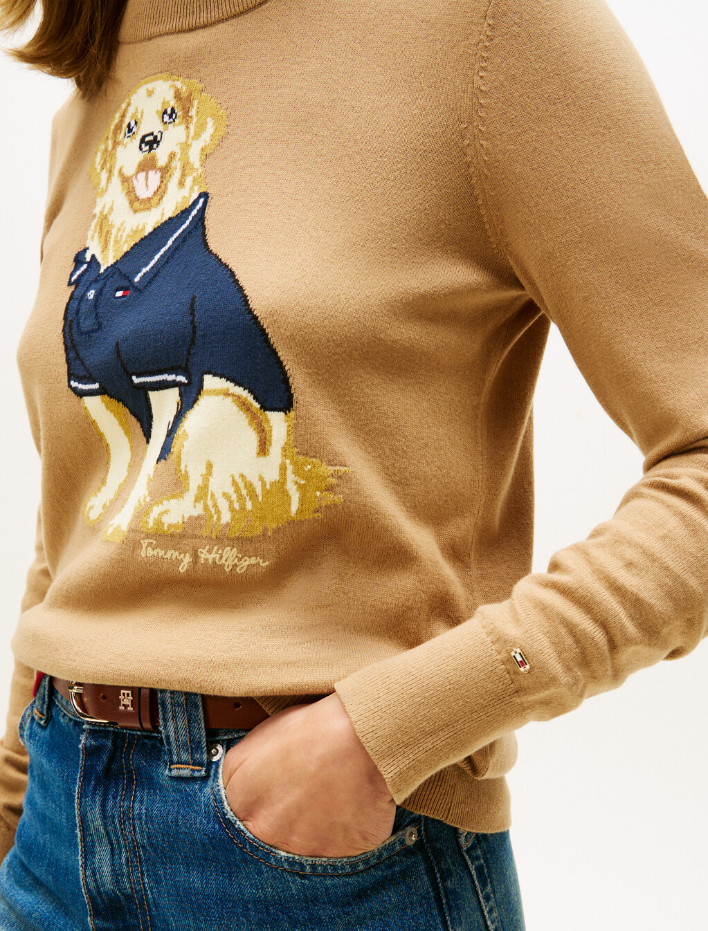 Hilfiger 狗狗提花針織上衣, Safari Canvas, hi-res