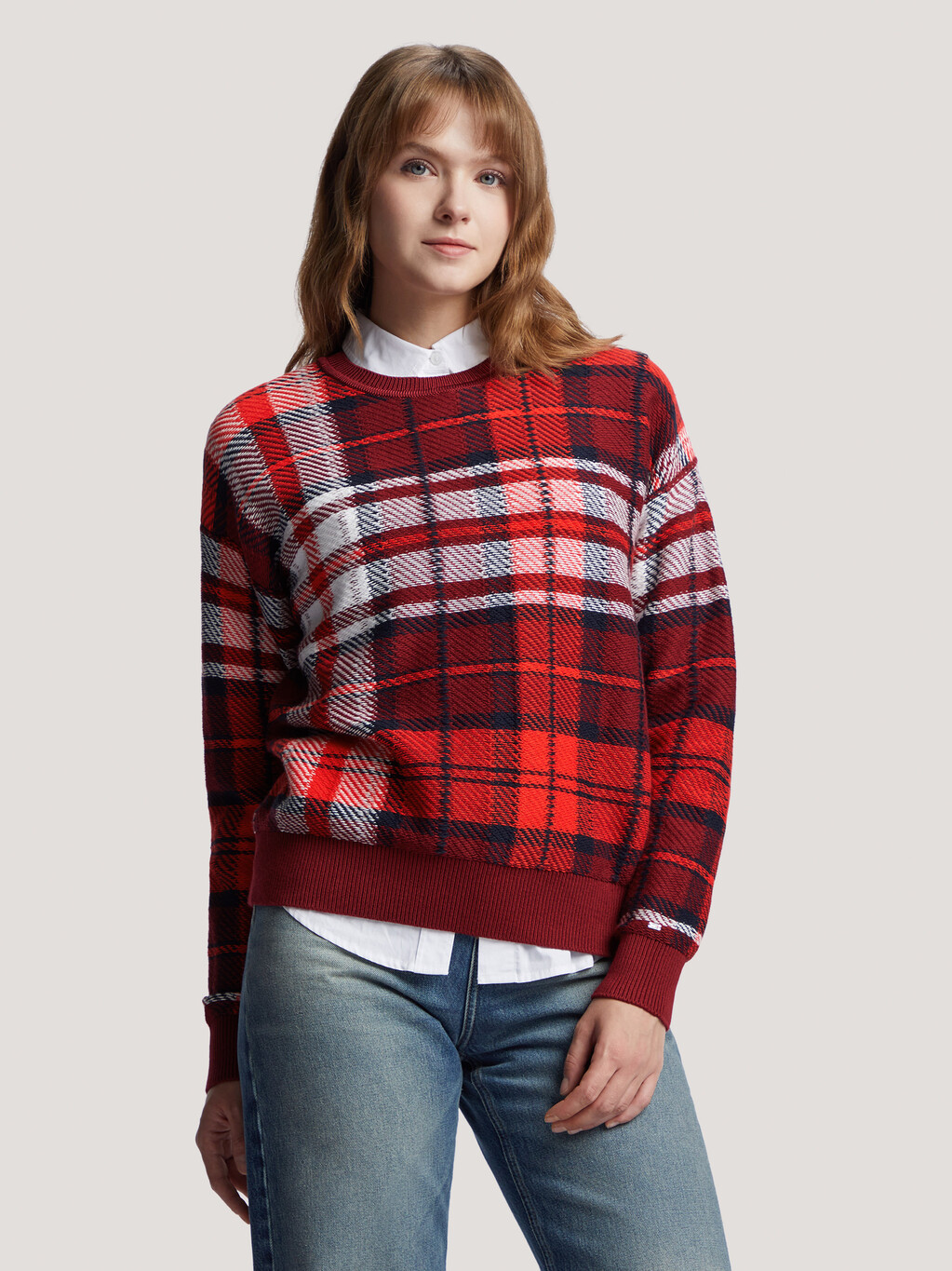 蘇格蘭格紋寬鬆毛衣, Tommy Tartan Rouge L Scale, hi-res