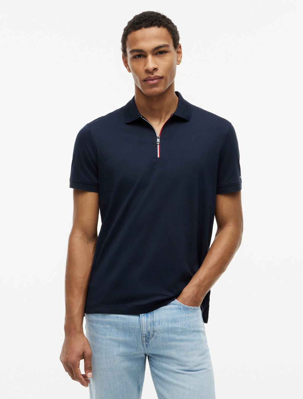 Regular Fit Fluid Cotton Polo Shirt, Navy Blue, hi-res