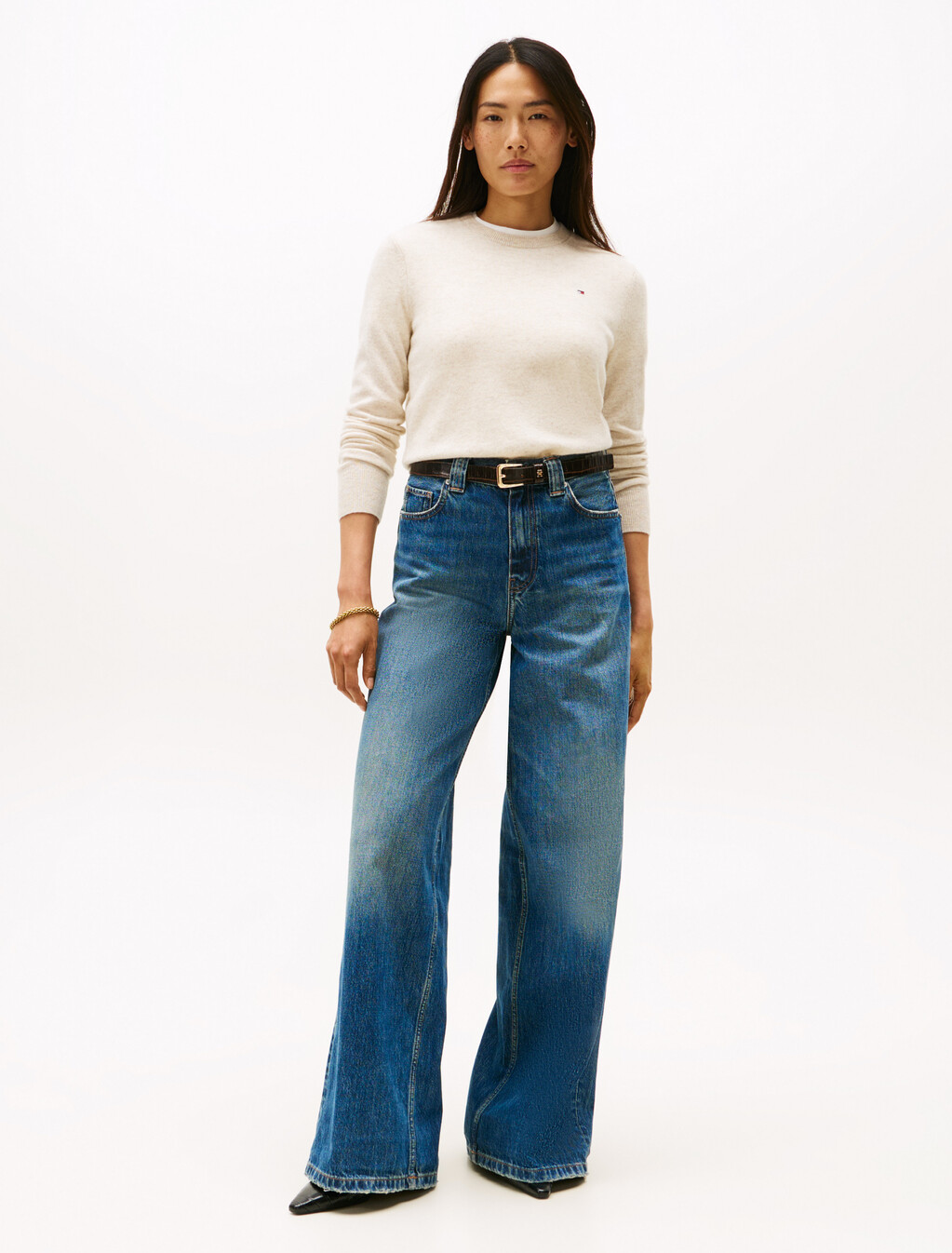 Cashmere Crewneck Sweater, Heather Oatmilk, hi-res