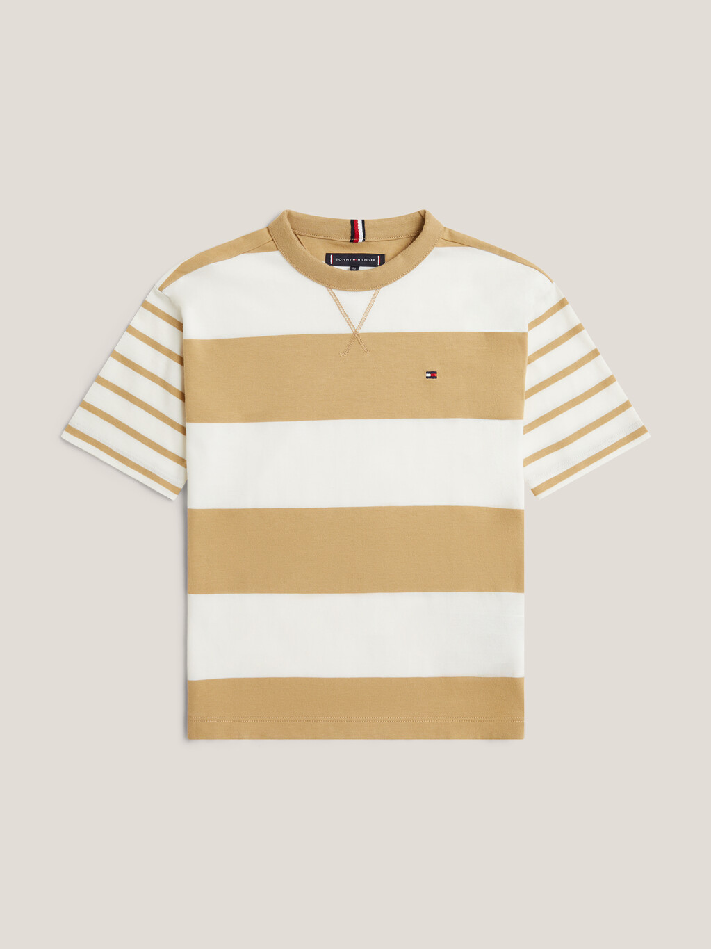 Mixed Stripe Crew Neck T-Shirt, Classic Khaki / White, hi-res