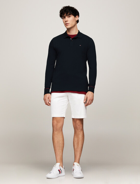 Logo Placket Long Sleeve Polo