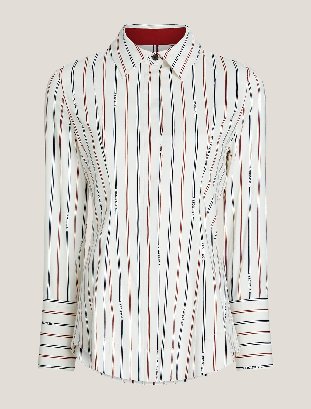 亞洲版型標誌條紋修身襯衫, Monotype Stp/ Ancient White, hi-res