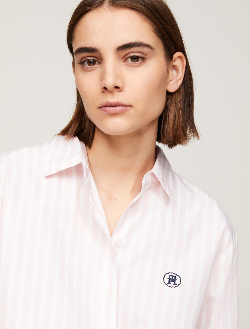 TH Monogram Stamp Relaxed Stripe Shirt, Bold Stp/ Whimsy Pink, hi-res