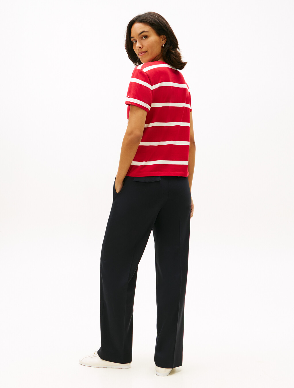 標誌刺繡平紋圓領 T 恤, Primary Red / Calico Stp, hi-res