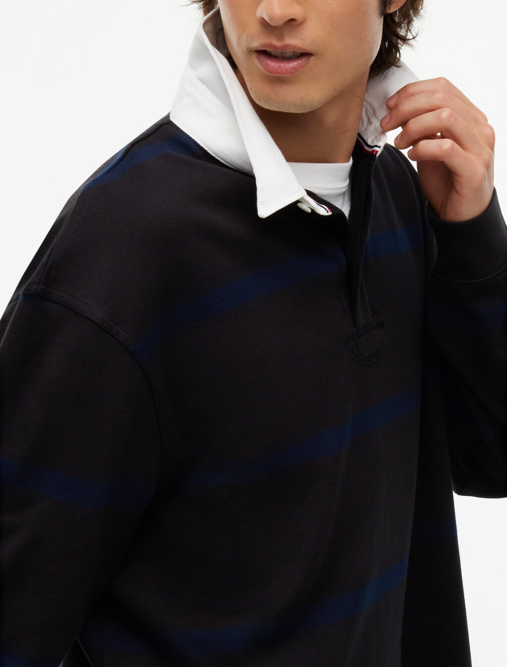 條紋橄欖球衫, Black / Navy Blue, hi-res