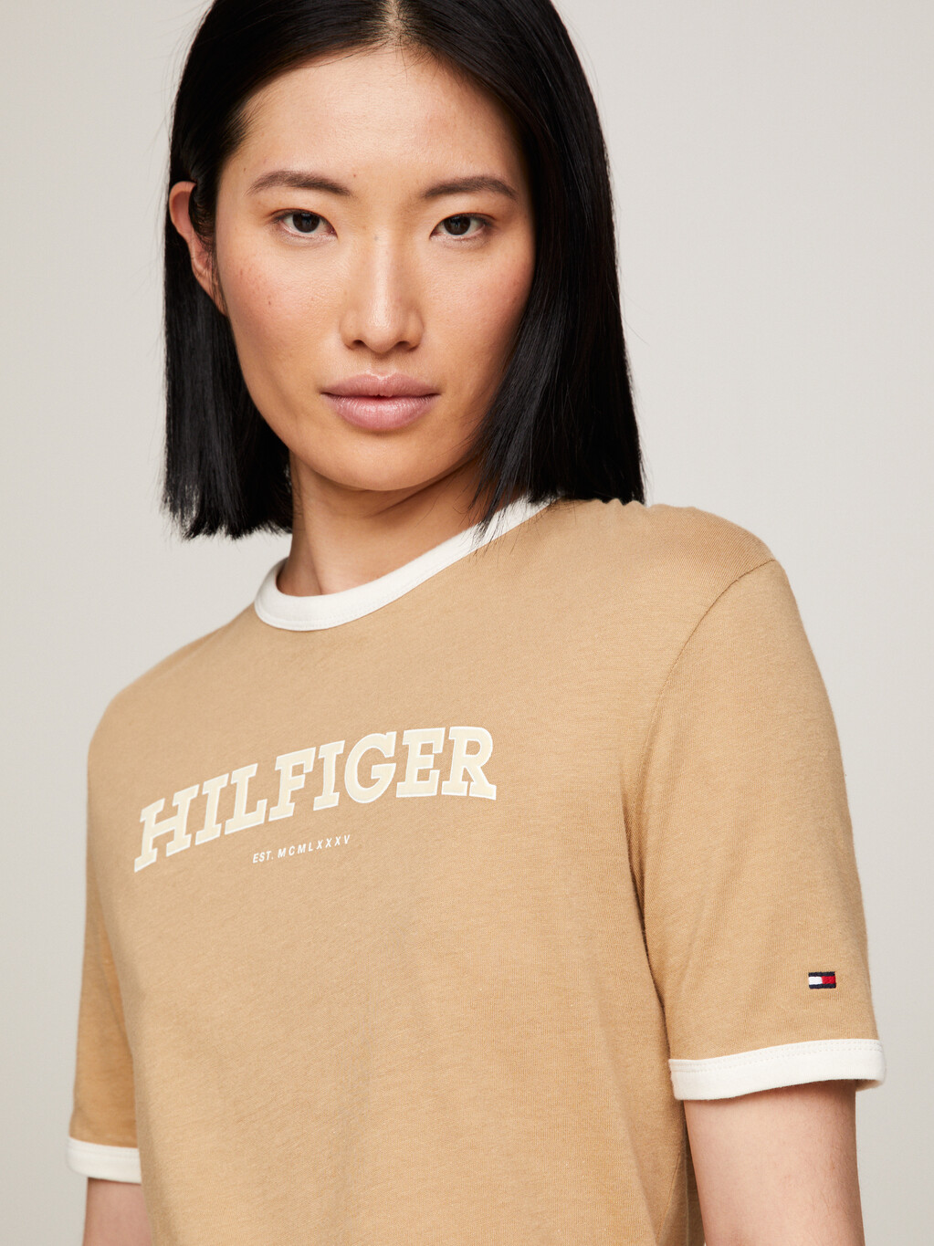 Hilfiger Monotype 植絨Logo T 恤, Classic Khaki, hi-res