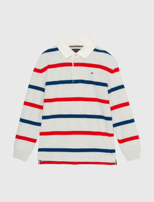 Boys Rugby Stripe Polo, Light Grey Heather Base/Rwb Stripes, hi-res