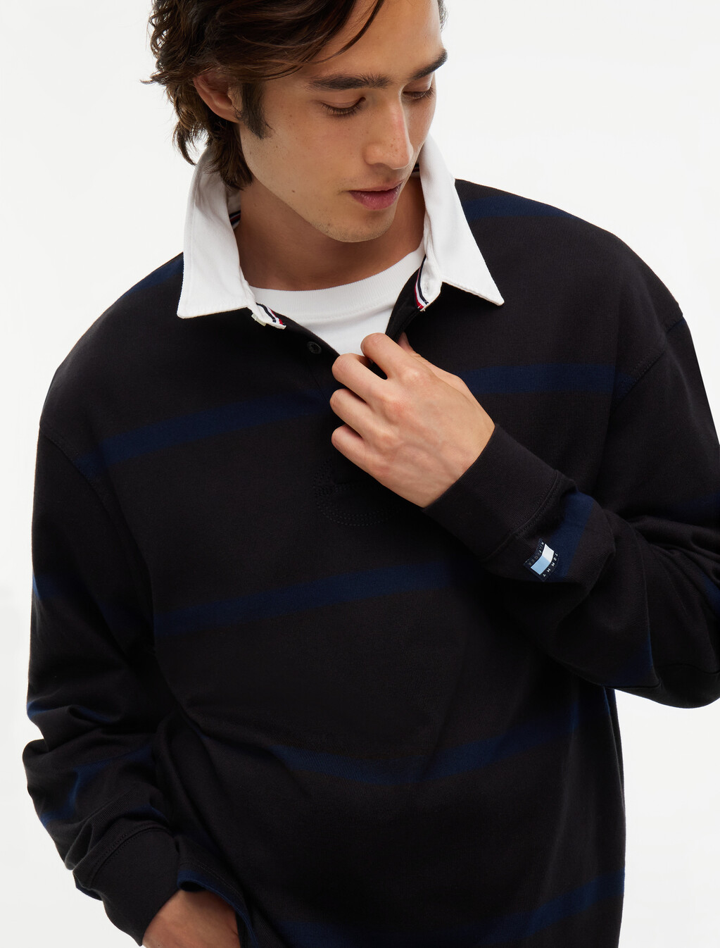 條紋橄欖球衫, Black / Navy Blue, hi-res