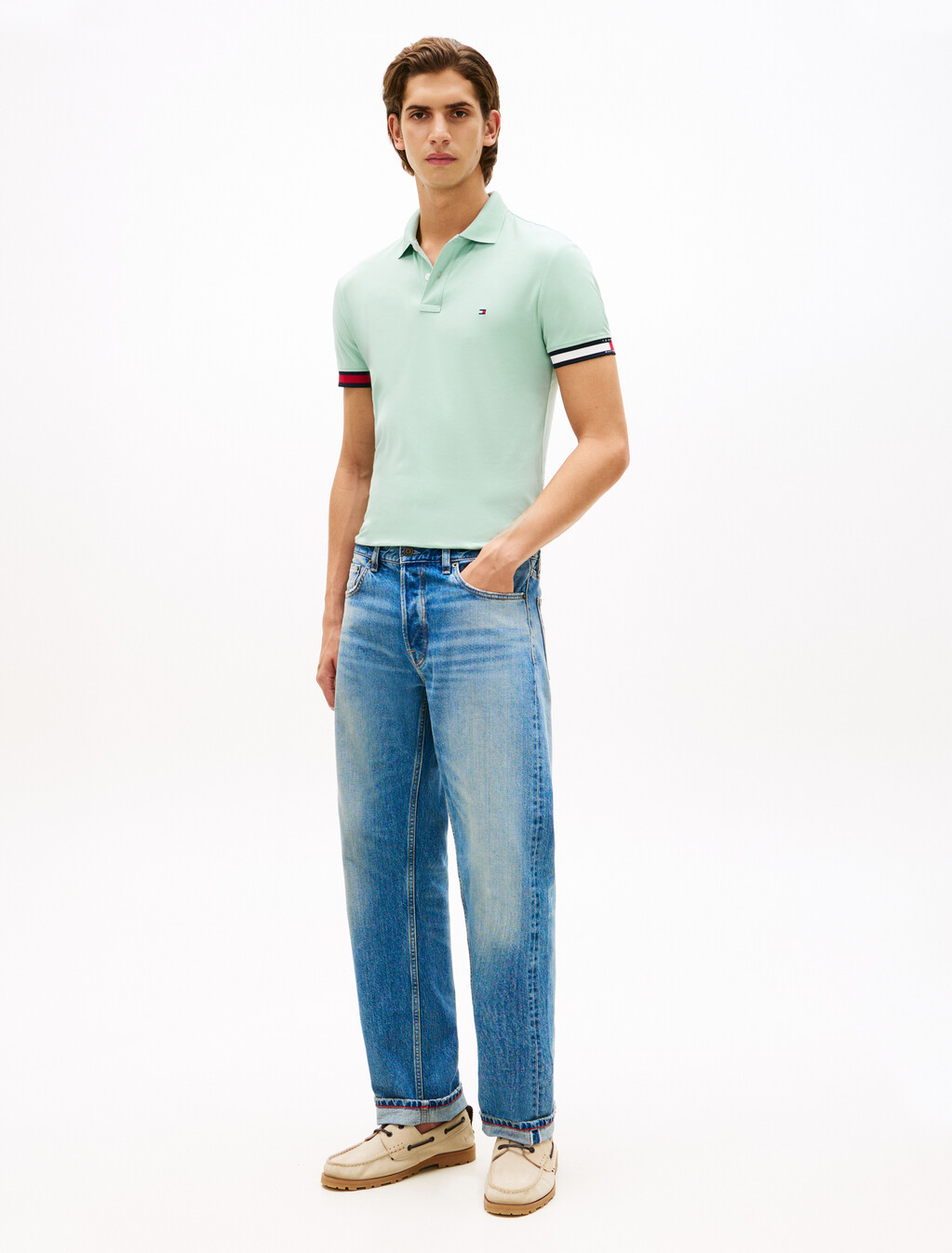 Slim Fit Interlock Knit Tipped Polo Shirt, Crushed Mint, hi-res