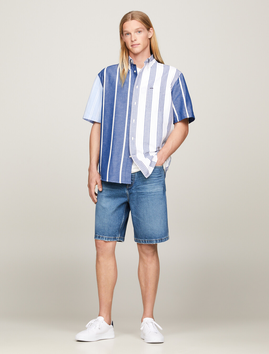 Contrast Stripe Regular Short Sleeve Shirt, Anchor Blue / Multi, hi-res