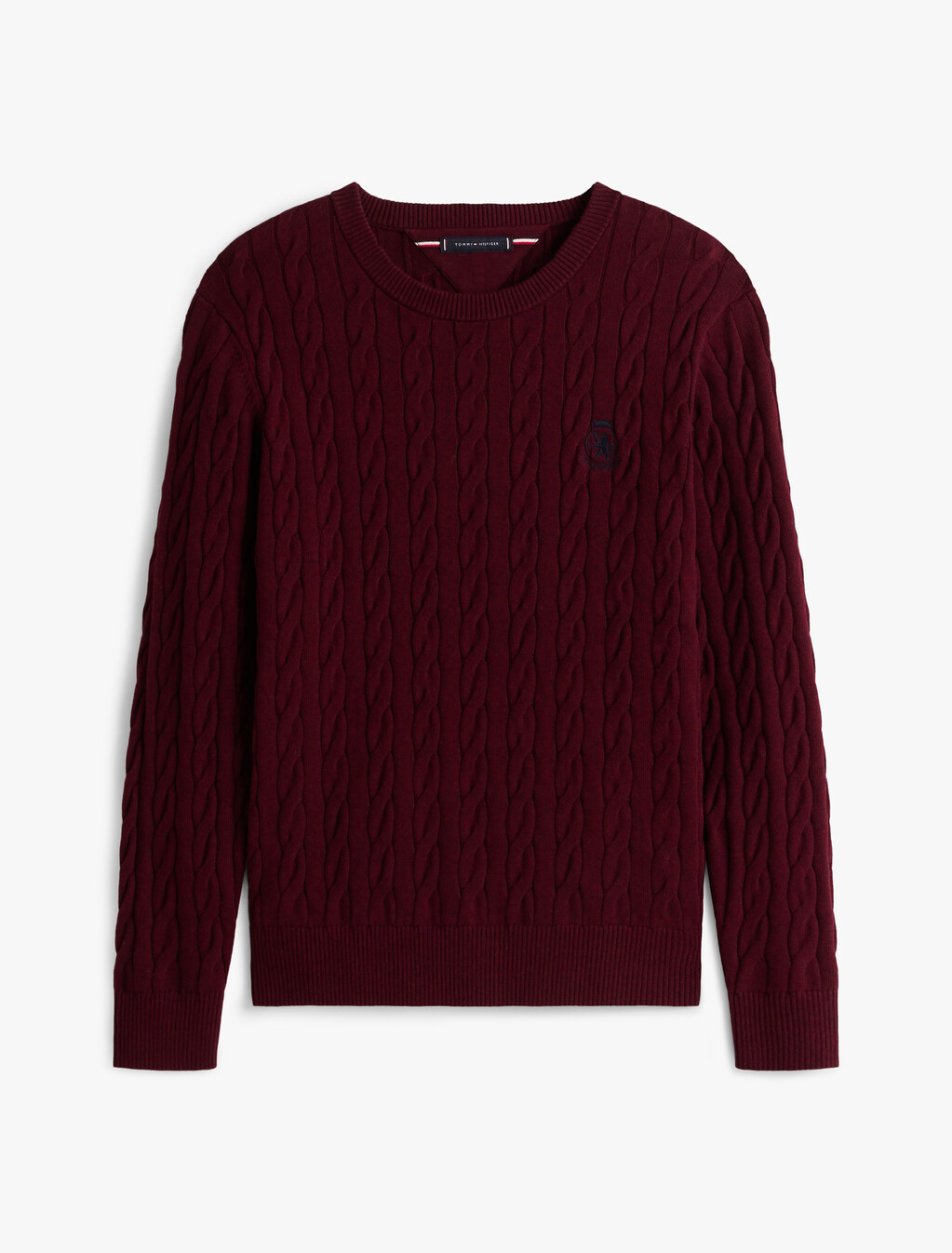 Cable Knit Crest Sweater, Deep Burgundy Heather, hi-res