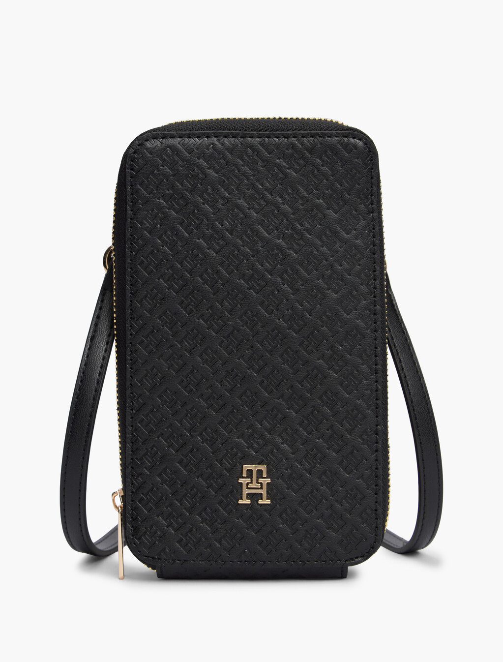 Hilfiger Icon Debossed Zip-Around Crossbody Pouch, Black, hi-res