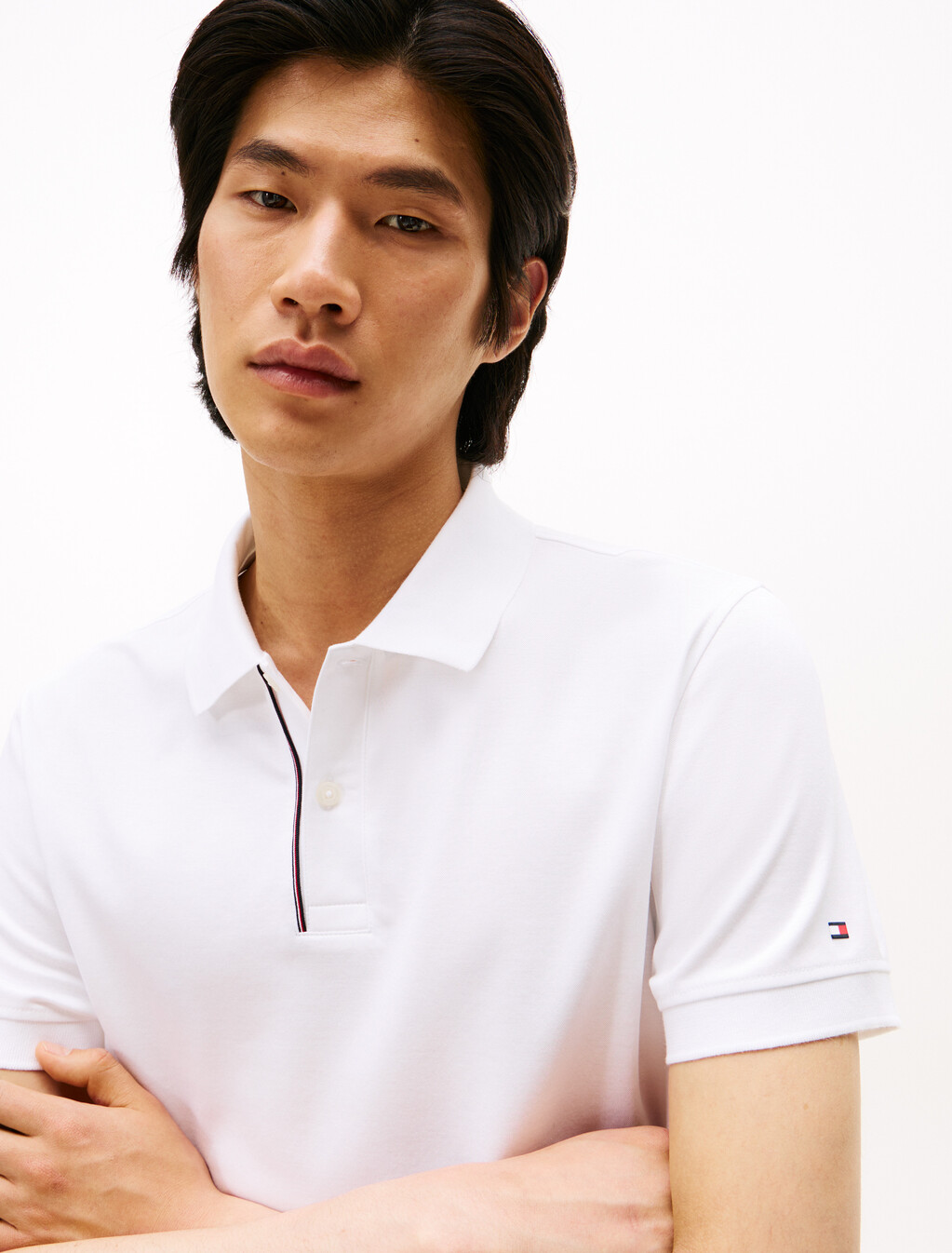 經典條紋提花 Polo 衫, White, hi-res