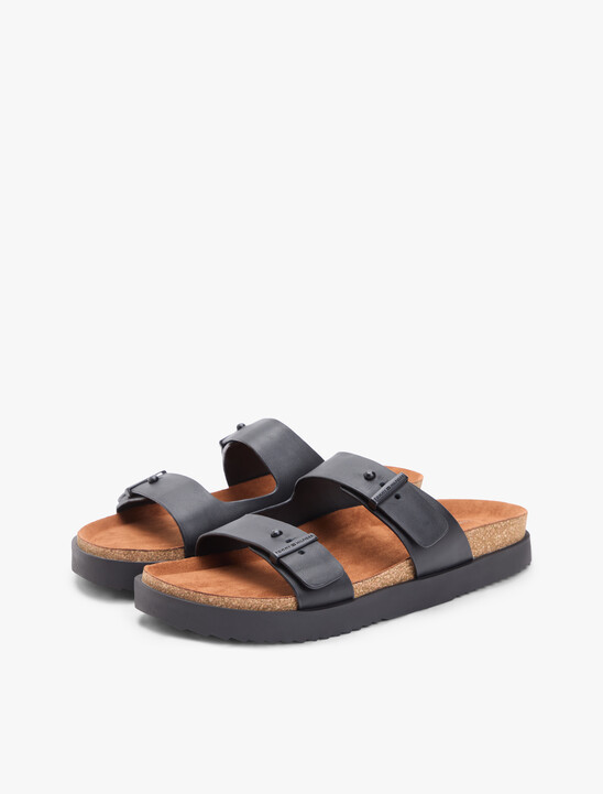 Pin Buckle Cork Midsole Leather Sandals