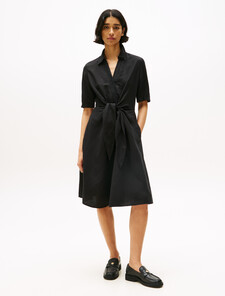 Linen Viscose Knot Dress, Black, hi-res